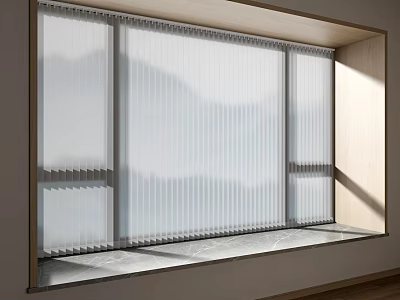 Pleated Curtains For Modern Window With Natural Light And Wooden Frame 3d model
