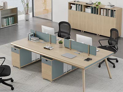 Modern Public Office Area Interior Design With Long Desk Dividers Computers And Office Chairs 3d model