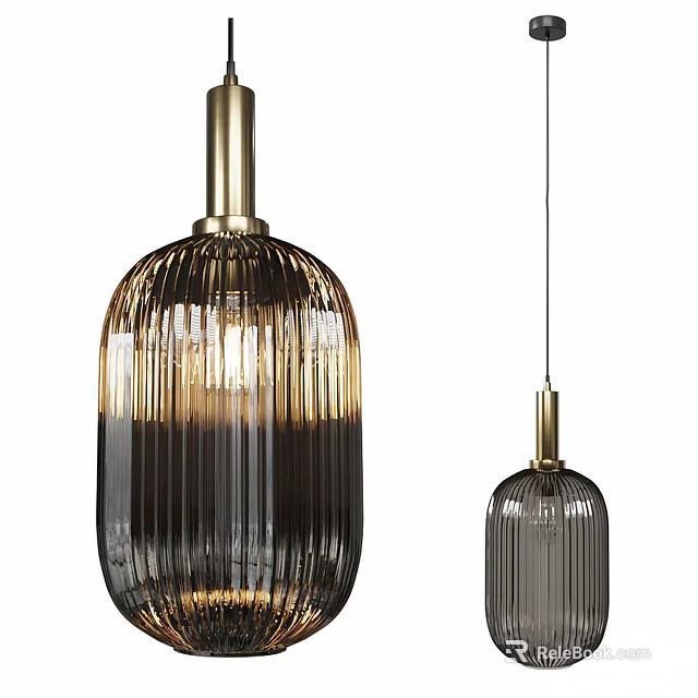 Modern Striped Glass Dark Pendant Light With Golden Metal Accent For Interior Decor 3d model 