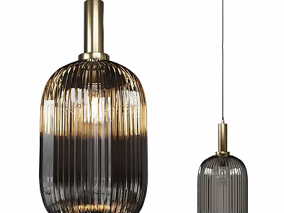 Modern Striped Glass Dark Pendant Light With Golden Metal Accent For Interior Decor 3d model