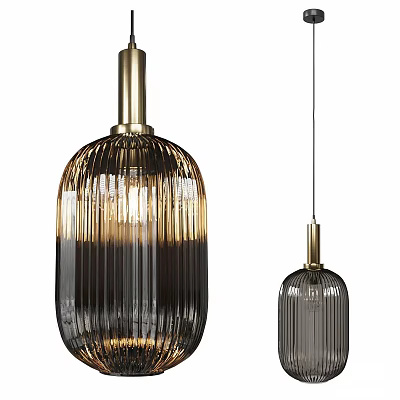 Modern Striped Glass Dark Pendant Light With Golden Metal Accent For Interior Decor 3d model