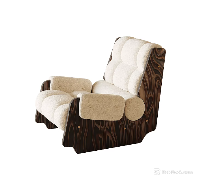 Comfortable Single Sofa with Cream Upholstery Plush Backrest and Dark Wooden Frame 3d model 