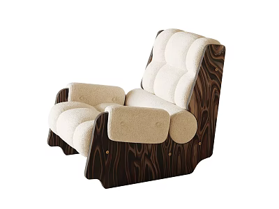 Comfortable Single Sofa with Cream Upholstery Plush Backrest and Dark Wooden Frame 3d model