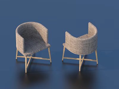 Pair of Woven Leisure Chairs With Wooden Legs And Modern Comfortable Design 3d model