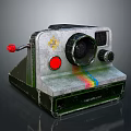 Vintage Polaroid Camera Electronic Device With Red Button And Rainbow Stripe Design 3d model