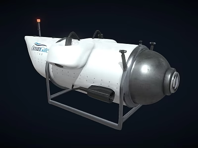 White And Silver Submersible With Metal Frame And Red Top Light 3d model