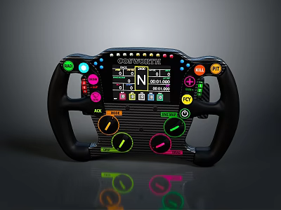 Race Car Steering Wheel With Colorful Control Buttons And Digital Display Screen 3d model
