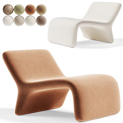 Comfortable Modern Curved Leisure Chair In White And Brown Upholstered Design 3d model