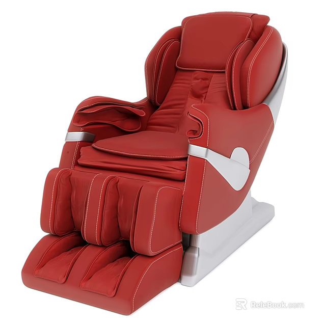 Modern Red Leather Massage Chair With Ergonomic Design And Adjustable Leg Rest 3d model 