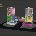 Modern High Rise Building Models with Glass Facade and Urban Architectural Design