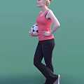 Woman In Pink Tank Top And Black Leggings Holding Soccer Ball Against Green Background