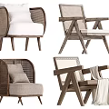 Stylish Leisure Chairs With Wicker Details Wooden Frames And Comfortable Cushions