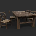 Rustic Solid Wood Dining Table Set With Cross Back Chairs And Classic Design
