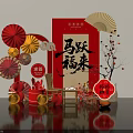Check-in Setup With Chinese New Year Traditional Red Lanterns And Fortune Characters