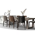 Modern Dining Table Set With Elegant Chairs Marble Countertop Vases And Pampas Grass 3d model