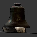 Musical Instruments and Painting Tools Display with Rusted Bronze Bell on Stone Slab Base