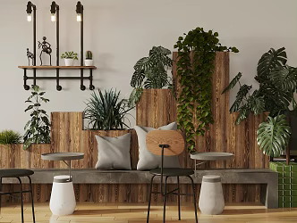 Log Wind Cafe Coffee Shop Card Seat Coffee Milk Tea Card Seat Sofa Coffee Shop Indoor Landscape Side Wall Card Seat Sofa Milk Tea Shop 3d model