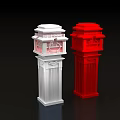 Two Decorative White And Red Pillars With Ornamental Lantern Style Tops 3d model