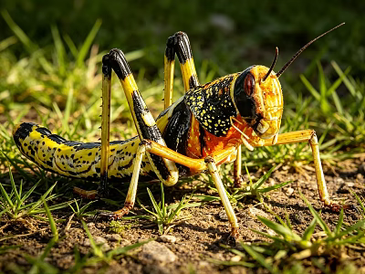 Close Up View Of Colorful Reptile With Yellow Black Orange Spots On Grass 3d model