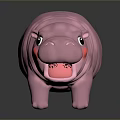Cute Pink Hippo Plastic Toy With Smiling Face And Shiny Surface On Dark Background