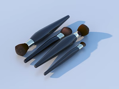 High Quality Makeup Brushes With Black Handles Metallic Accents And Various Sizes For Daily Use 3d model