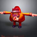 3D Cartoon Game Character Wearing Red Hat Orange Coat With Purple Nose Arms Outstretched