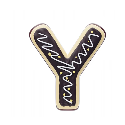 Delicious Letter Y Shaped Cookie With Chocolate Drizzle And Gold Sprinkles 3d model
