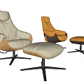 Modern Lounge Chairs Featuring Beige Fabric Ottoman And Brown Leather Swivel Design