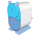 3D Rendered White And Blue Device With Circular Front And Stable Base