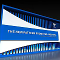 Blue And White Striped Background Wall With New Pattern Promotes New Era Text Illuminated 3d model