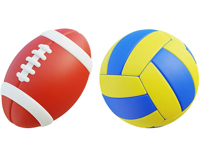 Red Football With White Stitching And Blue Yellow Volleyball Sports Equipment 3d model