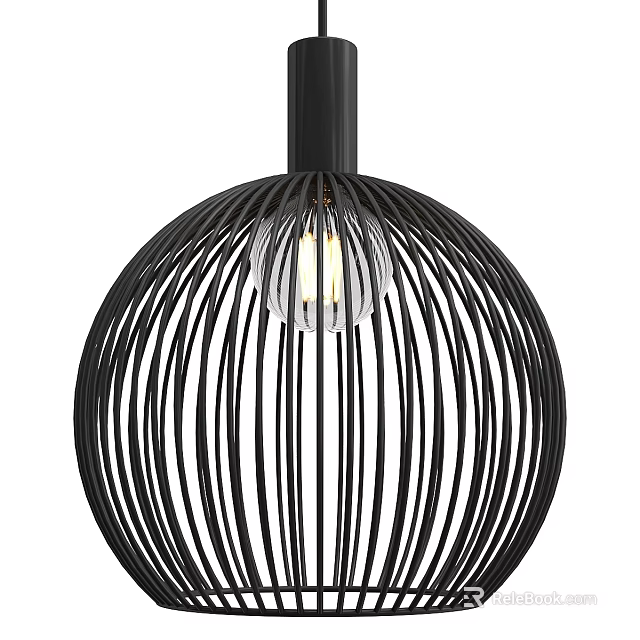 Black Spherical Pendant Light With Vertical Striped Design For Modern Interior 3d model