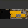Yellow Train with Black Roof Red Base and Side Windows and Doors