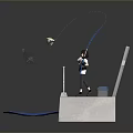 Game Movie Character Fishing On Railing With Two Fish On Hook And Background Boxes