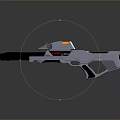 Futuristic Sci-Fi Weapon 3D Model with Gray Body Yellow Accents Black Grip Red Indicator Light
