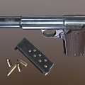 Classic Pistol With Bullets And Magazine 3d model