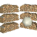 Rustic Natural Stone and Wood Logs Stacked as Decorative Elements