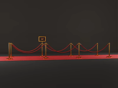 Gold Stanchions with Red Velvet Ropes on Red Carpet and Directional Sign 3d model