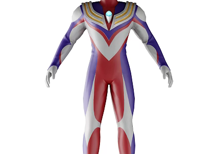 Red Blue White Bodysuit Game And Movie Character With Colorful Chest Stripes And Glowing Gem 3d model