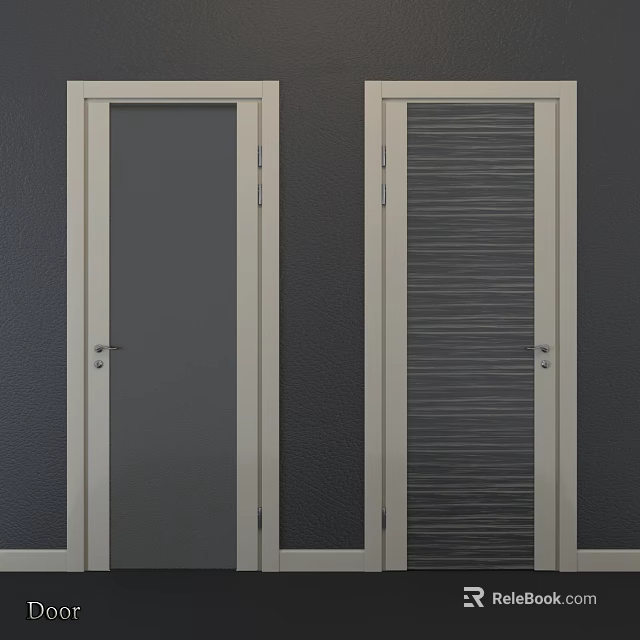 Sleek Modern Swing Doors With Glass Panel And Striped Design Light Frame Dark Background 3d model