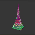 Ancient Stone Tower With Multi Tiered Structure Moss Covered Base And Spire Top 3d model