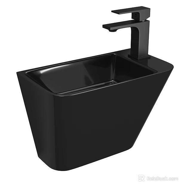 Modern Black Wall Mounted Washbasin With Sleek Design And Matching Faucet 3d model 