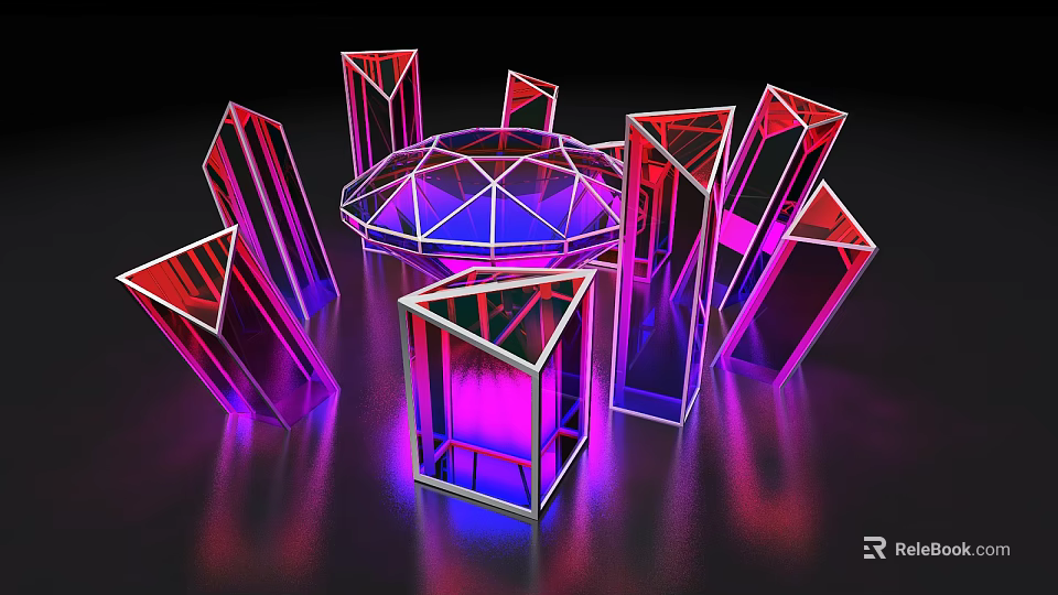 Futuristic Tech Inspired Photo Spot With Geometric Transparent Structures And Purple Blue Lights 3d model 