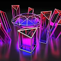 Futuristic Tech Inspired Photo Spot With Geometric Transparent Structures And Purple Blue Lights