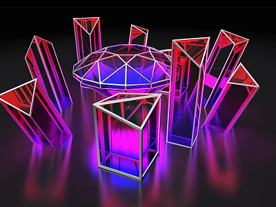Futuristic Tech Inspired Photo Spot With Geometric Transparent Structures And Purple Blue Lights 3d model