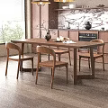 Wooden Dining Table With Four Chairs Vase Dried Branches Candles Tray And Open Book