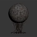 Modern Metallic Sculptures With Spherical Design Tower Like Structure Textured Surfaces And Hanging Chains