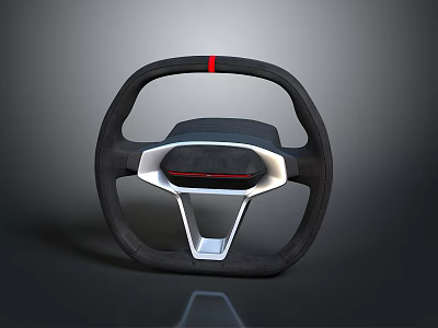 Modern Car Steering Wheel With Black Leather Red Accent And Silver Metallic Trim 3d model