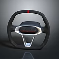 Modern Car Steering Wheel With Black Leather Red Accent And Silver Metallic Trim