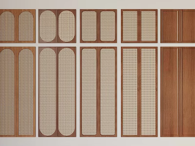 Various Wooden Wardrobe Doors with Lattice and Solid Panel Designs 3d model